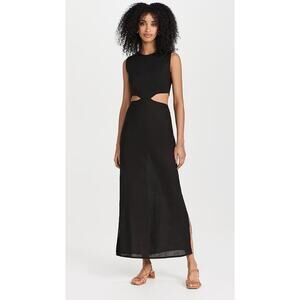 The Lulo Project Linen Blend Black Cutout Midi Dress XS